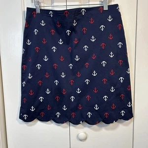 Talbots Skirt A Line 12P Navy Blue Anchor Print Scalloped Hem Nautical - Picture 1 of 8