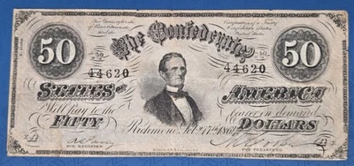 1864 $50 Fifty Dollars Note The Confederate States of America Richmond - Image 1 of 4