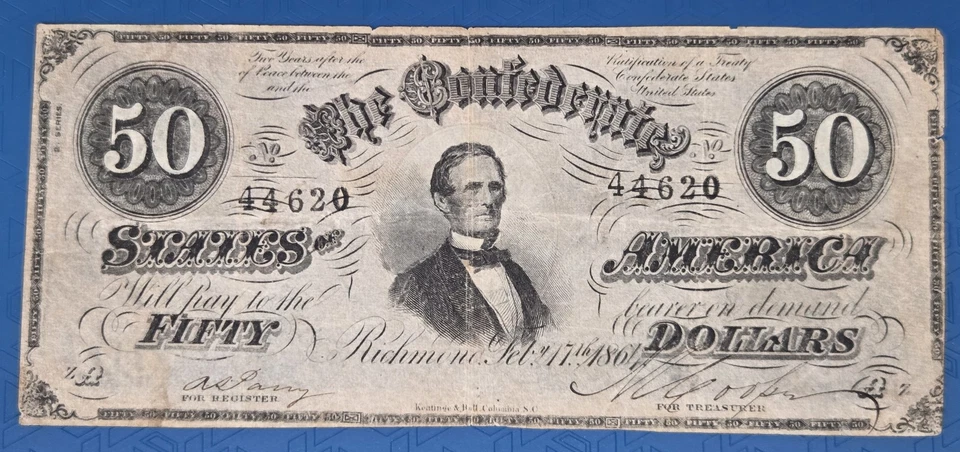 1864 $50 Fifty Dollars Note The Confederate States of America Richmond - Image 1 of 4