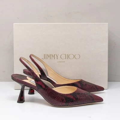 Tacones de cuero Jimmy Choo Fetto, talla 37 (7 EE. UU.) rojo burdeos con estampado de serpiente Foto 1 de 4