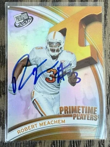 Tarjeta de novato Press Pass Primetime 2007 firmada por Robert Meachem Tennessee Vols - Imagen 1 de 2