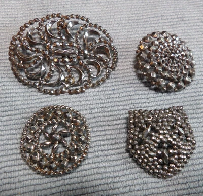 4 Vintage Antique Pierced Filigree Facet Buttons - Image 1 of 4