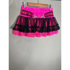 Rare Vintage Hot Pink Tripp NYC Skirt Black Overlay & Silver Belt Y2K 90s 2000s - Bild 1 von 16