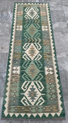 Vintage Handwoven Veg Dye Afghan Chobi Kilim Flatweave Runner Rug 2x6 ft - Image 1 of 4