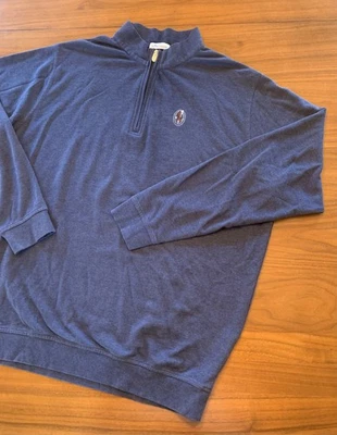 Peter Millar Crown Comfort Interlock 1/4 Zip Mens 2XL Eagle Logo Navy Pullover - Image 1 of 4