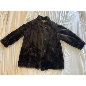VTG faux fur Coat Reversible Chocolate Brown Beige Old Money - Picture 1 of 9