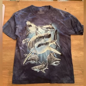 THE MOUNTAIN YOUTH LARGE BLUE TIE DYE SHARK SHORT SLEEVE COTTON T SHIRT - Picture 1 of 4