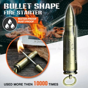 Bullet Waterproof Emergency Starter Flint Lighter Matches Camp Survival Keyring - Picture 1 of 8