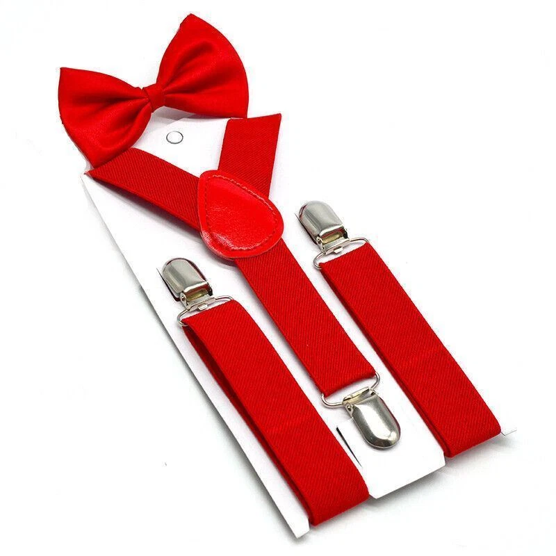 Kids Boys Girls Matching Elastic Braces Suspenders And Bow Tie Set Wedding Gift - Image 1 of 4