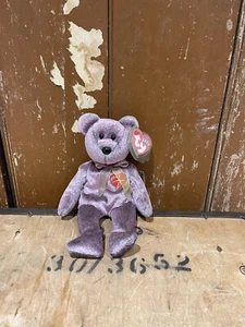 TY Beanie Babies 2000 Signature Bear Flecked Purple Tagged Retired Collectable - Picture 1 of 10
