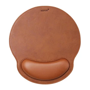 Ergonomic Non-Slip Base Leather Mouse Pad With Wrist Rest Support - Brown - Picture 1 of 5