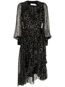 Zimmermann Lurex Wrap Midi Dress | Chiffon, Sheer, Lined, Dolman, Black / Gold - Bild 1 von 14