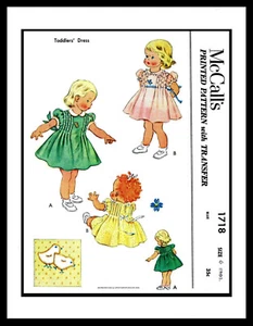 McCall's # 1718 Patrón de Tela de Costura PinTuck Vestido Frock Bebé Bebé Muñeca Foto - Imagen 1 de 10
