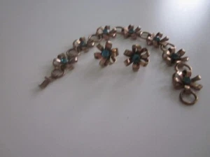 Vintage blau Strass Messing Armband & Schraubverschluss Ohrringe - Bild 1 von 7