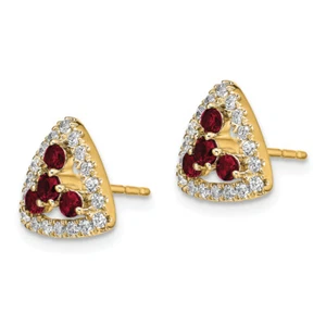 14K Yellow Gold Lab Grown Created Diamond Red Ruby Triangle Post Stud Earring... - Picture 1 of 6