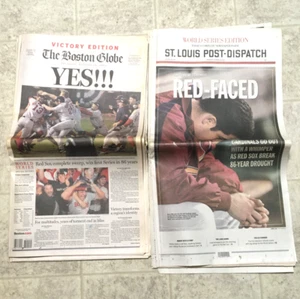 Boston Globe + ST Louis Dispatch 2004 Gm 4 Red Sox World Series Full Newspapers - Picture 1 of 4