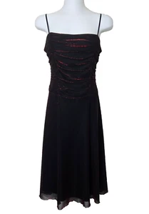 Dressbarn Dress Womens 6 Black Red Metallic Mesh Overlay Goth Vintage - Picture 1 of 17