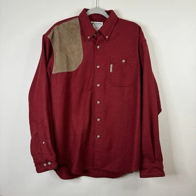 Columbia Men's Wool Blend Hunting Shooting Shirt Red Suede Patch Medium Outdoor - Image 1 of 4