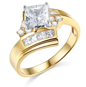 2.20 Ct Princess Cut Real 14K Yellow Gold Turned Engagement Wedding Promise Ring - Picture 1 of 4