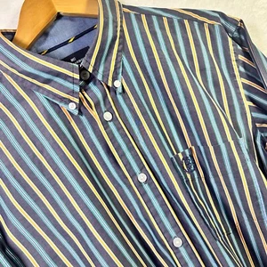 Camicia M&S blu porto a righe grande puro cotone manica lunga polsino con bottoni - Foto 1 di 9