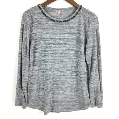 Suéter Juicy Couture Mujer Gris Medio Manga Larga Cuentas Rayón Hombro Frío Foto 1 de 4