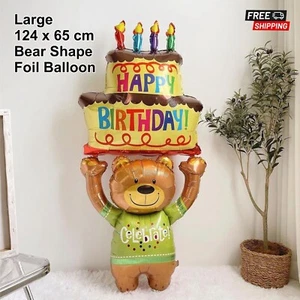 124Cm Large Bear Holding Cake Shaped Aluminium Foil Birthday Party Balloon - Picture 1 of 4