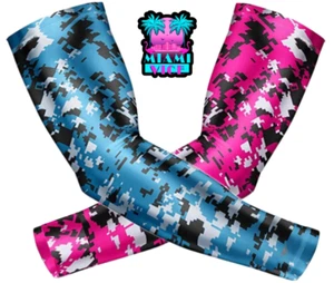 Softball Baseball Compression Arm Sleeve Pair Set Pink Baby Blue Digital Camo - Picture 1 of 2