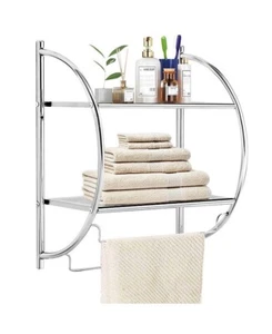 2-Tier Wall Mount Shower Organizer Holder Storage Rack Towel Bar Toilet Bathroom - Picture 1 of 4