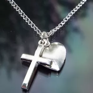 Cross & Heart Pendant Necklace with Silver Plated Chain by Hudegate - Picture 1 of 5