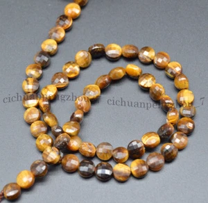 Natural Yellow Tiger's Eye Faceted 6mm Round Flat Button Loose Beads 15'' - Picture 1 of 3