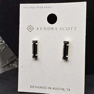 NUEVO CON ETIQUETAS Kendra Scott Dama Pendientes Barra Negra Tachuelas Cepillado Tono Dorado Listo para Regalo Foto 1 de 4