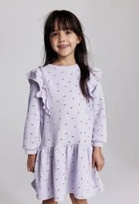 VESTIDO SUDADERA CON VOLANTES FLORALES MORADOS H&M NIÑOS Foto 1 de 4