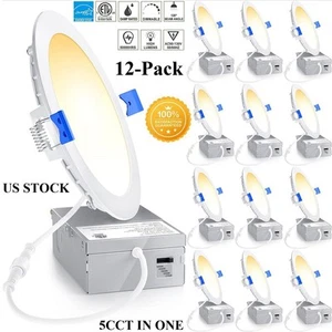 12 Pack 6 Inch 5CCT Ultra-Thin LED Recessed Drop Ceiling Light with Junction Box - Picture 1 of 20