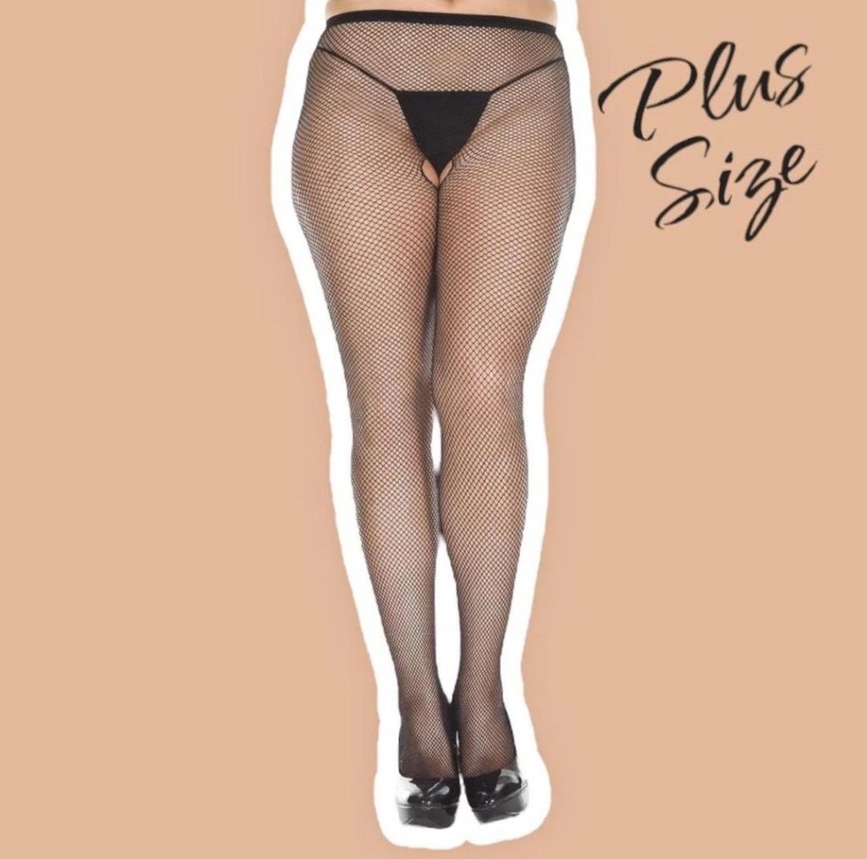 Plus Size Black Crotchless Fishnet Lingerie Pantyhose-901Q - Image 1 of 1