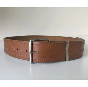 Vintage tan brown leather tooled belt 1.5" deep XS Handmade - Picture 1 of 5