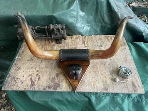 Großer 34 Zoll antiker viktorianischer Stier Hörner Huf Mantel & Hutablage Aufhänger Cowboy - Bild 1 von 11