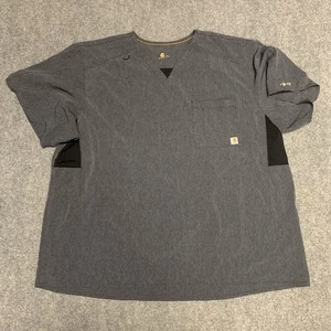 Carhartt V Neck Scrub Top Womens Size 3X Gray Short Sleeve - Picture 1 of 9