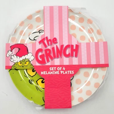 Juego de 4 platos de melamina The Grinch con lunares rosas Foto 1 de 2