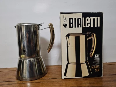 RARO VINTAGE BIALETTI DOURADO NOVO 6 XÍCARAS DE CAFÉ EXPRESSO/CAFÉ COM CAIXA ORIGINAL - Imagem 1 de 4