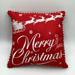 Rot Frohe Weihnachten Santa Schlitten bestickt Urlaub Überwurf Kissen - Bild 1 von 3