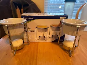 Progressive International Set Of White Ceramic Butter Warmers - Open Box - Picture 1 of 1