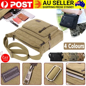 Retro Men's Canvas Shoulder Messenger Bag Crossbody Satchel Man's Travel Bags AU - Picture 1 of 13