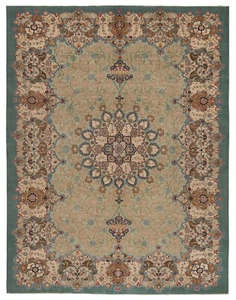 Patina Annodato a Mano Tappeto Persiano 356x275 cm-Orientt, Carpet, Rug, Verde - Picture 1 of 12