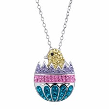Crystaluxe Easter Egg Chick Pendant with Crystals in Sterling Silver, 18"