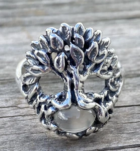 Anillo Celta ÁRBOL DE LA VIDA .925 Plata de Ley Talla 10 con Piedra Lunar genuina EE. UU. - Imagen 1 de 12