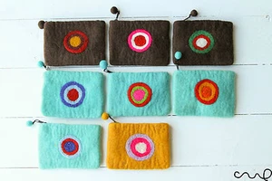 NEUE handgefertigte Münzkarten Geldbörse schön 100 % Wollfilz Geldbörsen Kreis Party Tasche Geschenk - Bild 1 von 9