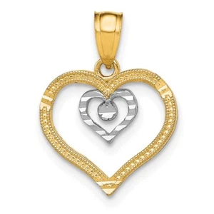 Real 10kt w/Rhodium Heart Charm - Picture 1 of 5