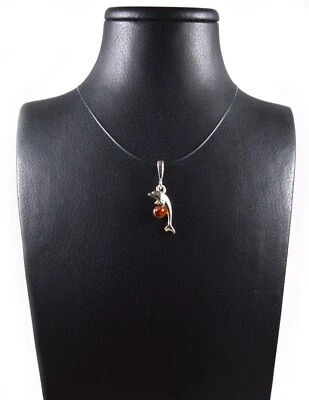 Ciondolo a forma di Delfino in Argento 925 e Ambra Baltica Made in Italy - Immagine 1 di 4