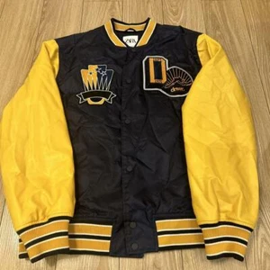 Zara Letterman Varsity Jacket WHEREVER POSSIBLE Yellow Black size L used 2504SM - Picture 1 of 8