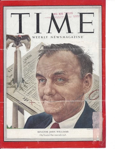 SEN. JOHN WILLIAMS, DELAWARE, AUTOGRAPHED TIME MAGAZINE COVER Cover
